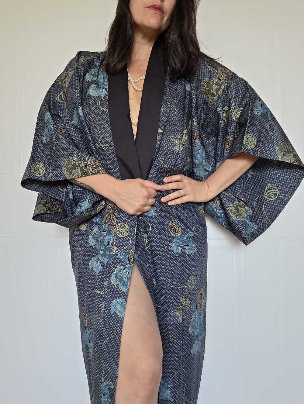 Vintage Japanese Juban | Shishi Guardian Lion Novelty Print Cotton Kimono